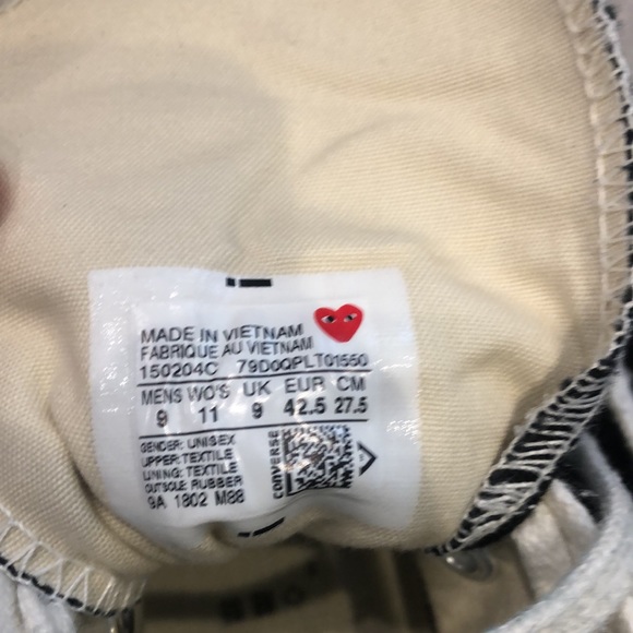 Comme des Garcons PLAY Converse Hi Size 9 used - Picture 7 of 7